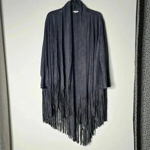 JOH Faux Suede Gray Women’s Fringe Long Sleeve Jacket Size M/L